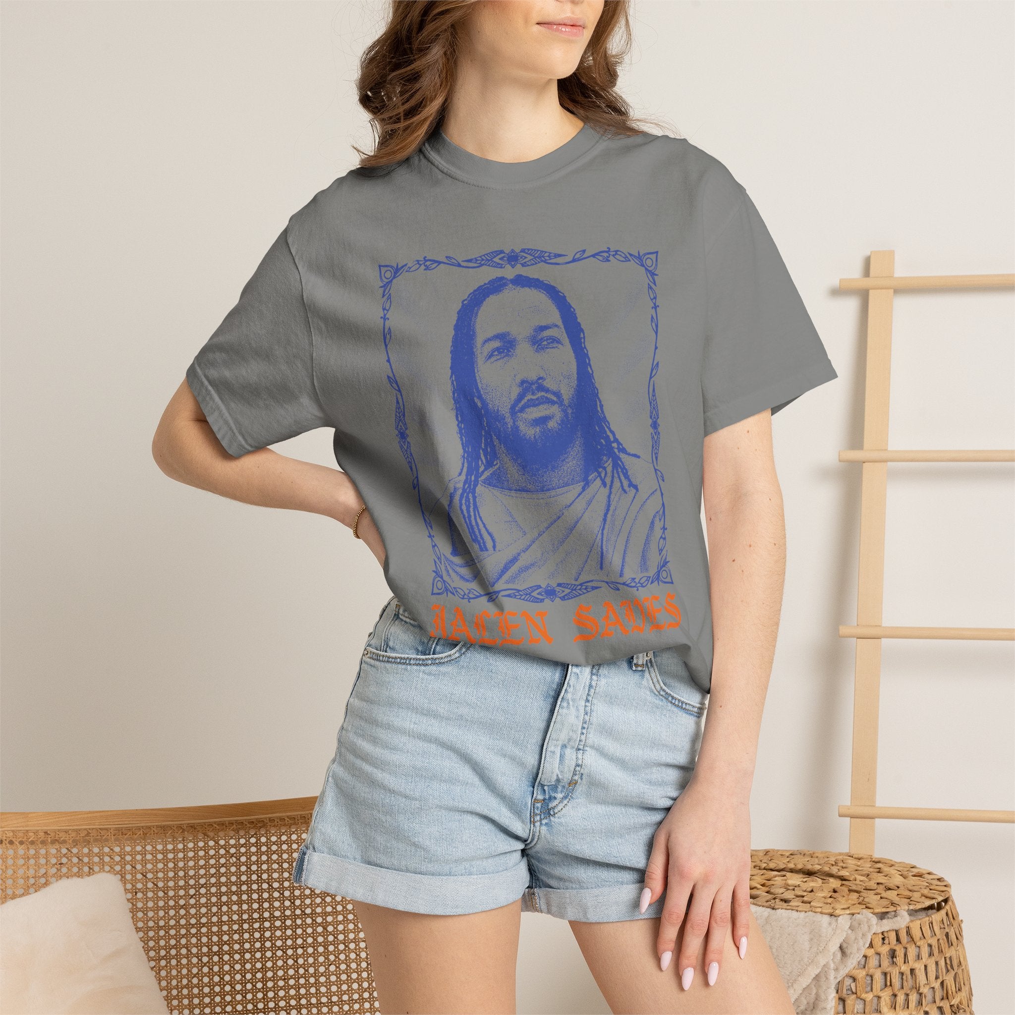 Portrait Illustration T-shirt | Vintage Frame, Script Text